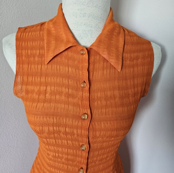 🇨🇵 Nathalie chaize orange sleeveless blouse button up size small 🇨🇵 - Picture 7 of 8